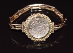 Victorian / Edwardian 9ct gold back and front locket mounted on a 9ct gold strap, 13.2g 15cm