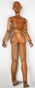 19thC carved pine and fruitwood artist's lay figure with articulated head, body and limbs, height