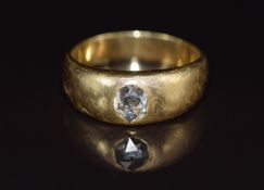 An 18ct gold ring set with a rose cut diamond of approximately 0.5ct, 10.2g, size T