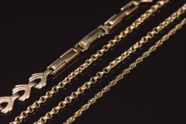 A 9ct gold watch strap (15.5cm) and sections of 9ct gold chains, 10.8g