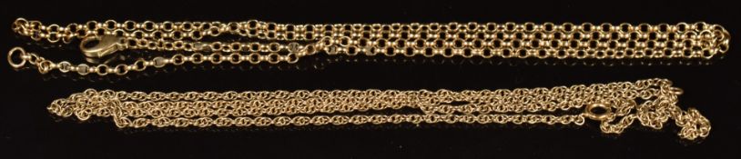 Two 9ct gold chains, 10.3g
