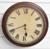 19thC fusee mahogany cased dial clock, overall diameter 36cm