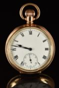 Syren gold plated keyless winding open faced pocket watch with inset subsidiary seconds dial,