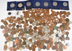 A collection of coinage to include UK halfpennies George III to decimal, 1860 beaded border Queen