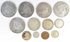 A collection of coins comprising five 2002 Queen Elizabeth the Queen Mother commemorative £5 pieces,