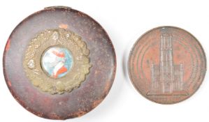 French bronze commemorative medal coin signed J Etl Wiener, in early tin with enamel bust inset to
