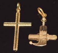 A 21ct gold pendant in the form of a jambiya (1.6g) and an 18ct gold pendant in the form of a