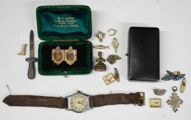 Hallmarked silver miniature knife letter opener, Victorian locket, reverse painted hound dog