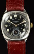J W Benson gentleman's wristwatch with subsidiry seconds dial, luminous hands and Arabic numerals,
