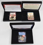 Three cased and slabbed brilliant uncirculated 50p coins comprising Paddington at the Tower of