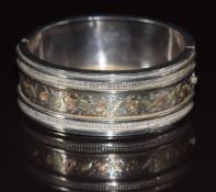 Victorian silver bracelet / bangle with applied gold decoration