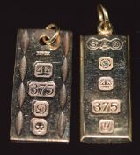 Two 9ct gold feature hallmarked pendants/ ingots, 7.4g