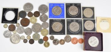 A small collection UK coinage George III onwards, includes small silver content, modern crowns