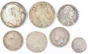 Hammered and milled coins including Elizabeth I silver sixpence dated 1569, George III 1787,