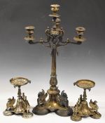 Silver plated candelabra garniture with figural griffin decoration, height 61cm