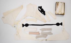 Two vintage Austin Reed collarless shirts, one an army type example, together with collars, bow ties