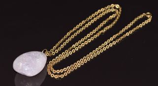 An 18ct gold chain/ necklace made up of oval links (13.7g) and a rose quartz pendant