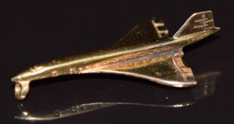 A 9ct gold Concorde charm, length 2.8cm, 1.9g