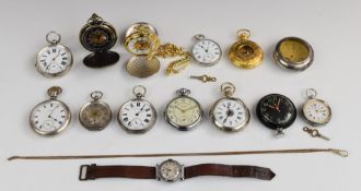 A collection of pocket and wristwatches including silver examples, Smiths, Kendal & Dent,