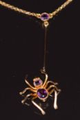 Edwardian necklace in the form of a spider set with amethysts, 3g