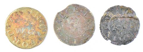 Three 17thC merchant's farthing tokens comprising 1661 William Tongue with three cordovan goats