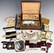Collection of costume jewellery including two pairs of 9ct gold earrings, nephrite jade pendant, one