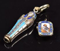 Egyptian Revival silver (800 grade) charm in the form of a Moses basket set with enamel with a