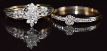 Two 9ct gold rings set with diamonds, 3.5g, size P & Q