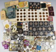 A collection of UK coinage, includes modern crowns 1952 onwards, some silver content, 1922 Liberty