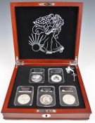 The Complete Set of American Eagle Silver Dollars comprising five 1oz pure silver Dollars in perspex
