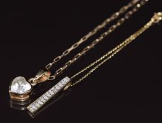 Two 9ct gold chains and two 9ct gold pendants one set with diamonds, 5g
