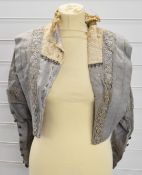 Victorian silk jacket with lace collar and trim, size small