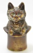 Novelty brass vesta case formed as a cat in a hat, height 5.5cm