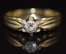 An 18ct gold ring set with a diamond of approximately 0.21ct, 3.4g, size R