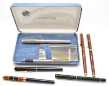 Seven various fountain and ballpoint pens and pen sets including Yves Saint Laurent, Parker and