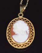 A 9ct gold pendant set with a cameo on 9ct gold chain, 3.6g