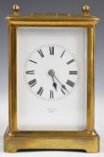 19th or early 20thC brass cased carriage clock, the 8 day movement striking on a gong, marked Ramsay