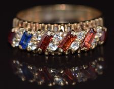 A 9ct gold ring set with paste, quartz and a sapphire, 4.4g, size P