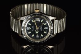 Ross skin diver gentleman's wristwatch with date aperture, luminous hands and hour markers, black