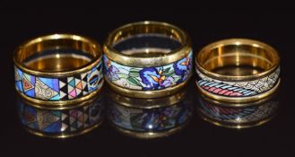 An 18ct gold Michaela Frey ring set with enamel (5.6g, size L) and two other Michaela Frey enamel