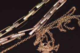 Two 9ct gold watch straps and a section of 9ct gold chain, 9.9g