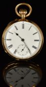 William Box of Gloucester 18ct gold keyless winding open faced pocket watch with inset subsidiary