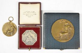 Two Rene Baudichon bronze medallions, one presented to B Denyer from the Municipality of Monaco,