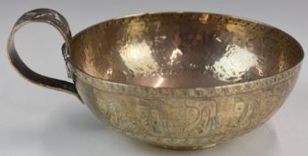 Edward VII hallmarked silver single handled bowl with decoration of faces, Chester 1904, maker