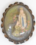 19thC / Grand Tour pinchbeck glazed reliquary from Lourdes, 8 x 6cm