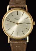 Rotary 9ct gold gentleman's wristwatch with black hands and hour markers, silver dial and mechanical