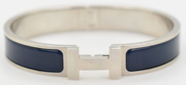 Hermès bangle set with navy enamel, with original box and bag
