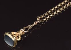 A 9ct gold necklace with 9ct gold seal set with onyx, 19.7g