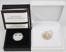2020 and 2022 Gibraltar silver sovereigns, one with gold embellishment to reverse, both cased and