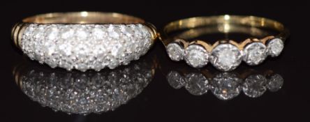 An 18ct gold ring set with five diamonds in a platinum setting (1.2g, size L) and a 9ct gold ring